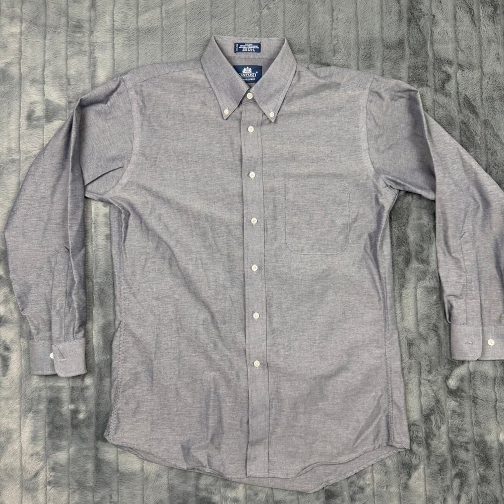 Stafford Mens Blue Wrinkle Free Oxford Button Down Shirt 15.5 32/33 Made in USA